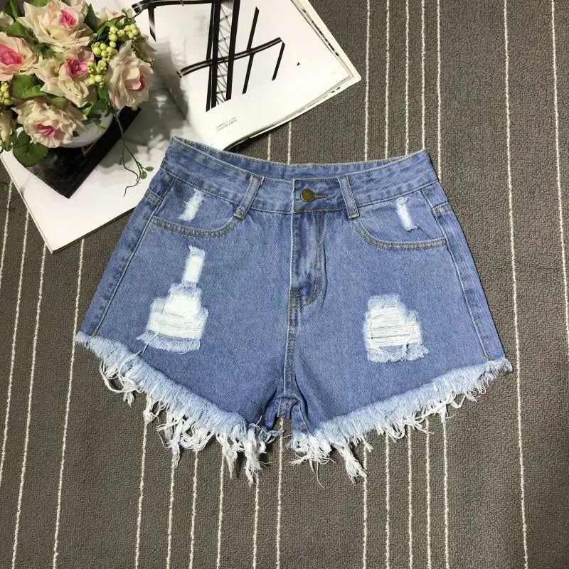 Vintage Denim Short Pants Women's 2026 Summer Hot Loose Ripped High Waist Korean Kpop Fashion Casual Lady Jean A- Line Hot Pants