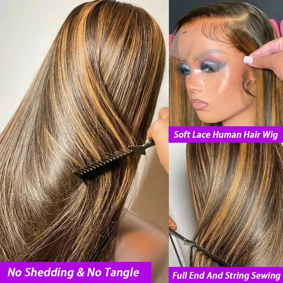 Melodie 30 40 Inch Highlight Wigs Human Hair Honey Blonde Colored Straight 13x6 Lace Frontal Wig 220% Brazilian Hair For Women
