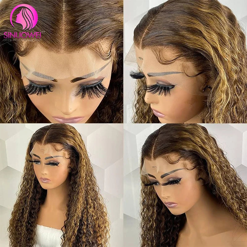 250% Density Highlight 13x6 Lace Frontal Burmese Bouncy Curly Human Hair Wigs Lace Closure Colored Pixie Curly Wigs for Women