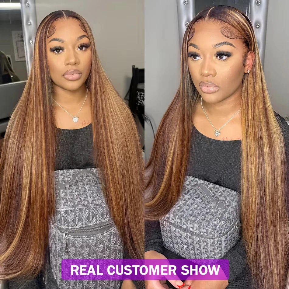 Melodie 30 40 Inch Highlight Wigs Human Hair Honey Blonde Colored Straight 13x6 Lace Frontal Wig 220% Brazilian Hair For Women
