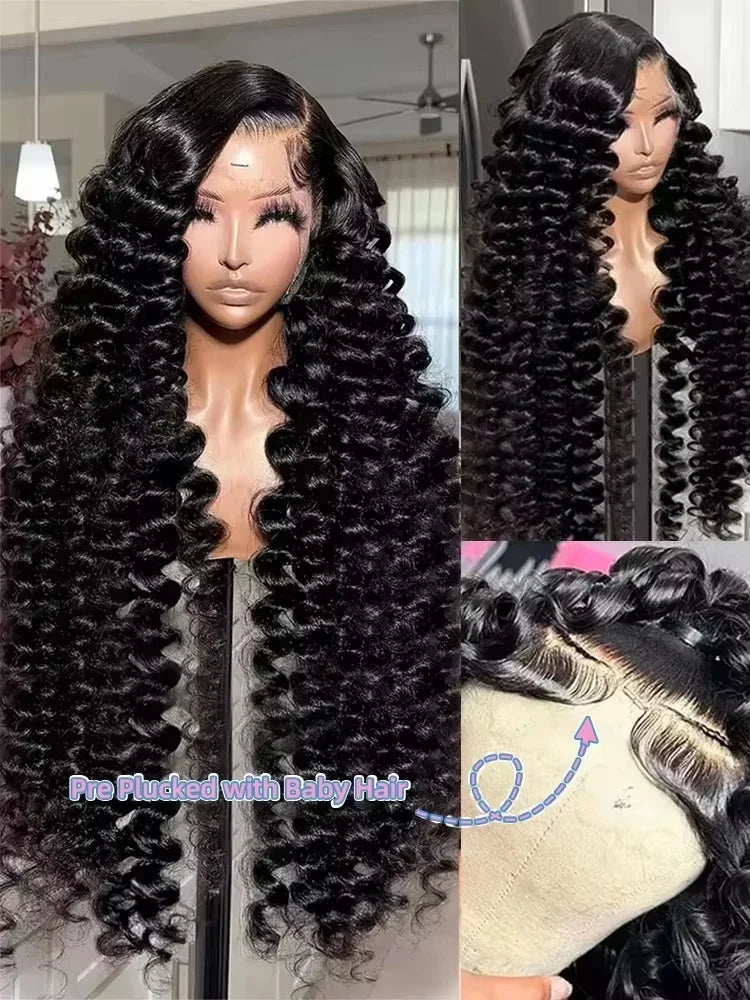 Lakeisha High Density Loose Wave HD 13x6 Lace Front Wigs Human Hair Black Raw Brazilian Deep Curly 40 Inch 13x4 Lace Frontal Wig