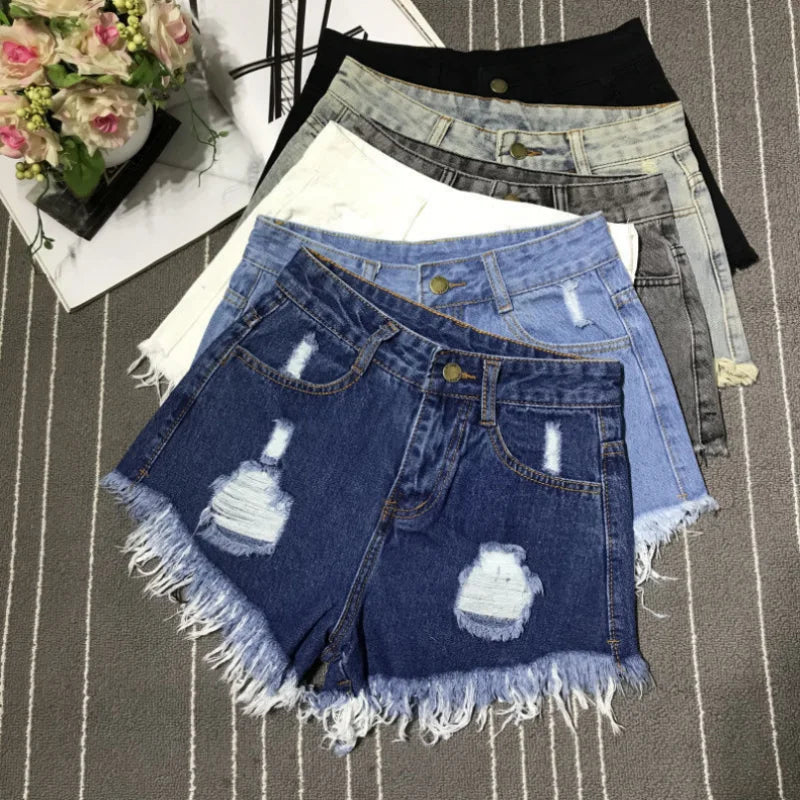 Vintage Denim Short Pants Women's 2026 Summer Hot Loose Ripped High Waist Korean Kpop Fashion Casual Lady Jean A- Line Hot Pants
