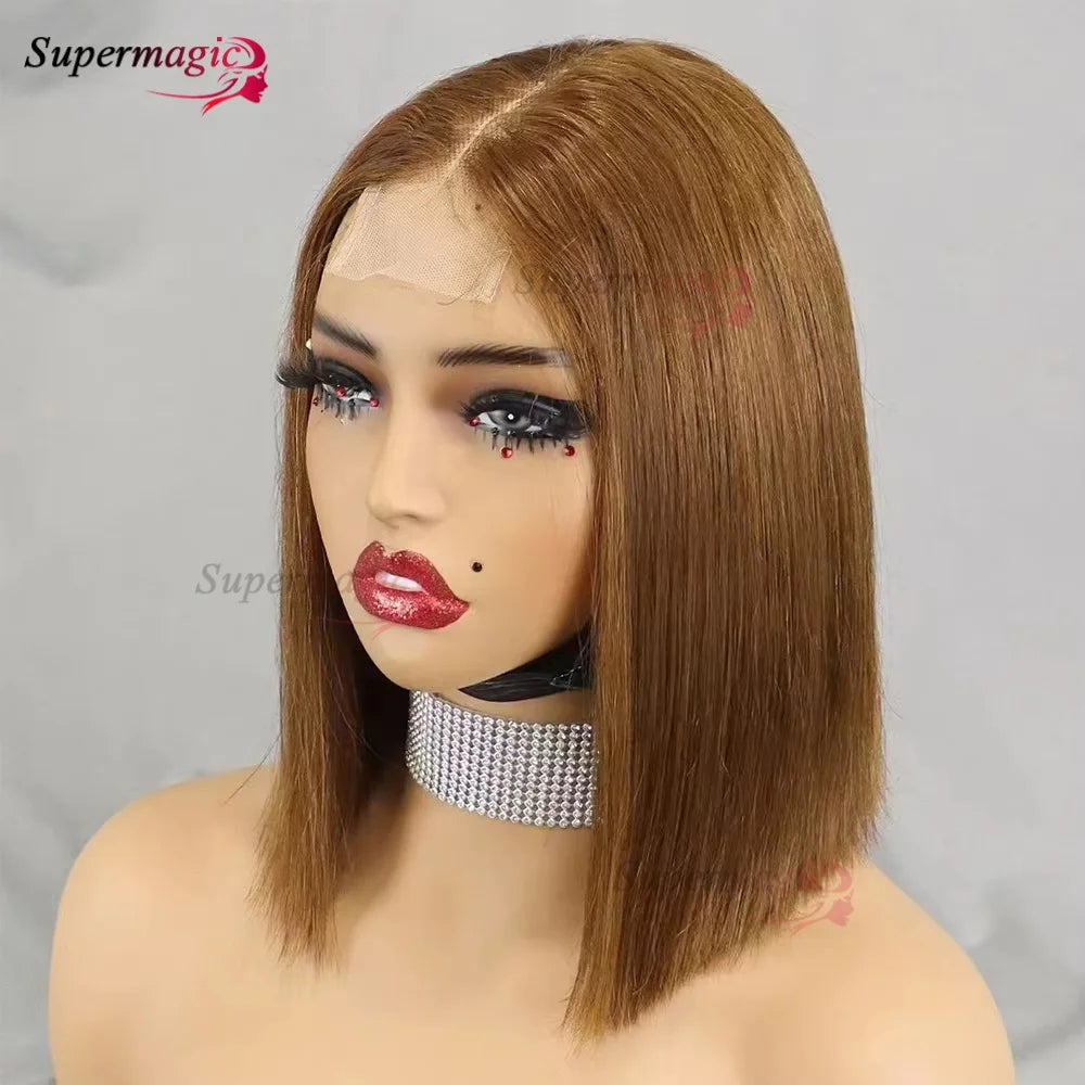 Double Drawn 2x6 HD Glueless Bone Straight Bob Wigs Raw Vietnamese Virgin Human Hair Short Chocolate Brown Bob Wigs for Women