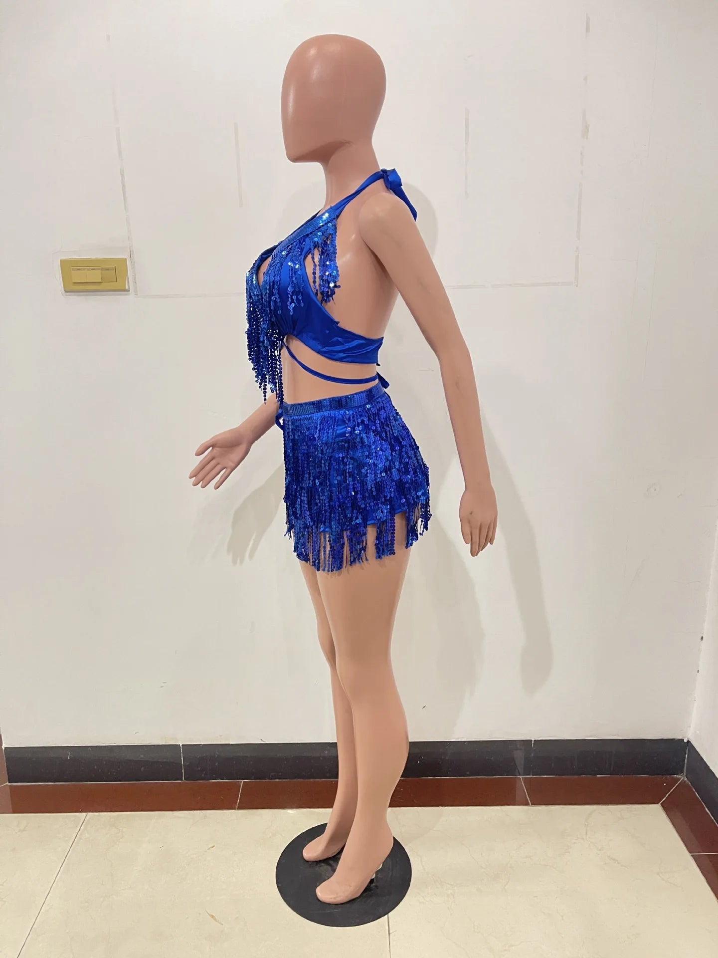 Sexy Rhinestones Tassel Dress Women Festival Clothing Summer Beach Dress Irregular Cut Out Backless Party Mini Dress Clubwear
