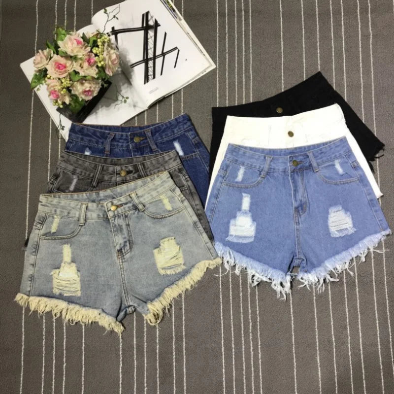 Vintage Denim Short Pants Women's 2026 Summer Hot Loose Ripped High Waist Korean Kpop Fashion Casual Lady Jean A- Line Hot Pants