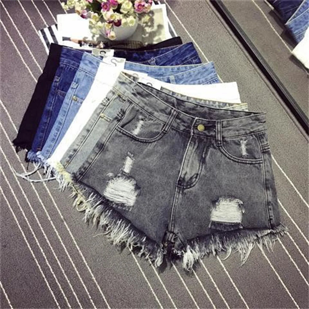 Vintage Denim Short Pants Women's 2026 Summer Hot Loose Ripped High Waist Korean Kpop Fashion Casual Lady Jean A- Line Hot Pants