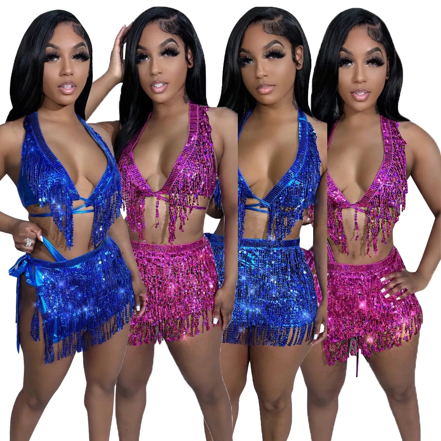 Sexy Rhinestones Tassel Dress Women Festival Clothing Summer Beach Dress Irregular Cut Out Backless Party Mini Dress Clubwear