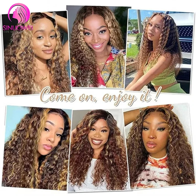 250% Density Highlight 13x6 Lace Frontal Burmese Bouncy Curly Human Hair Wigs Lace Closure Colored Pixie Curly Wigs for Women