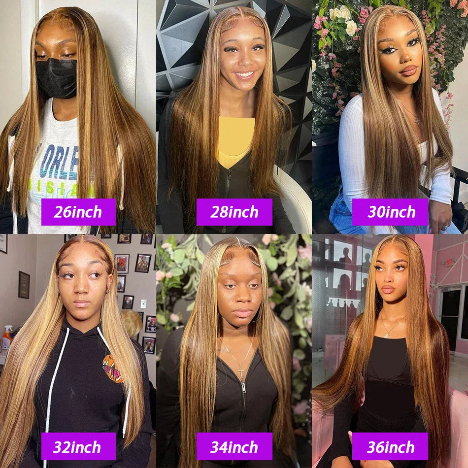 Melodie 30 40 Inch Highlight Wigs Human Hair Honey Blonde Colored Straight 13x6 Lace Frontal Wig 220% Brazilian Hair For Women