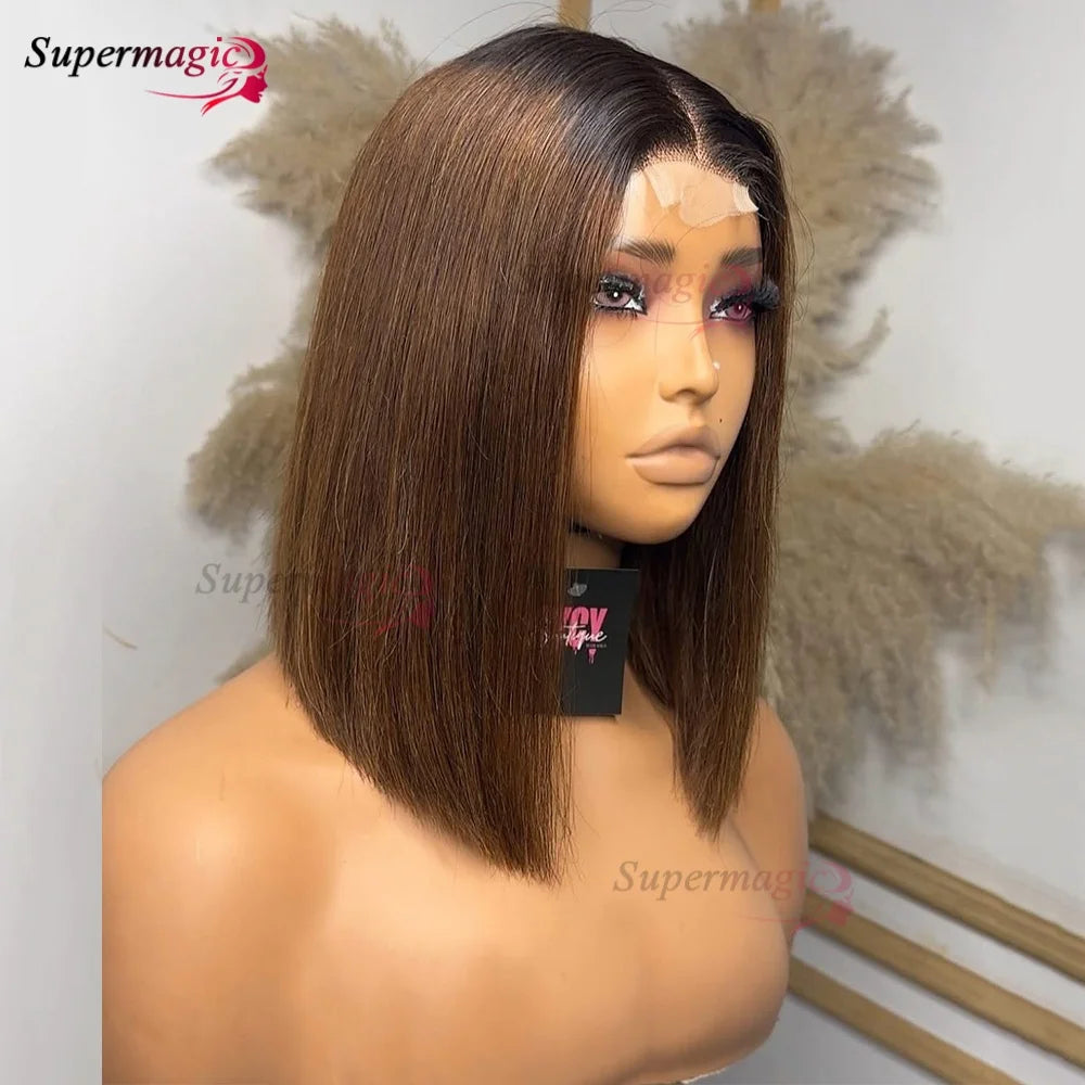 Double Drawn 2x6 HD Glueless Bone Straight Bob Wigs Raw Vietnamese Virgin Human Hair Short Chocolate Brown Bob Wigs for Women