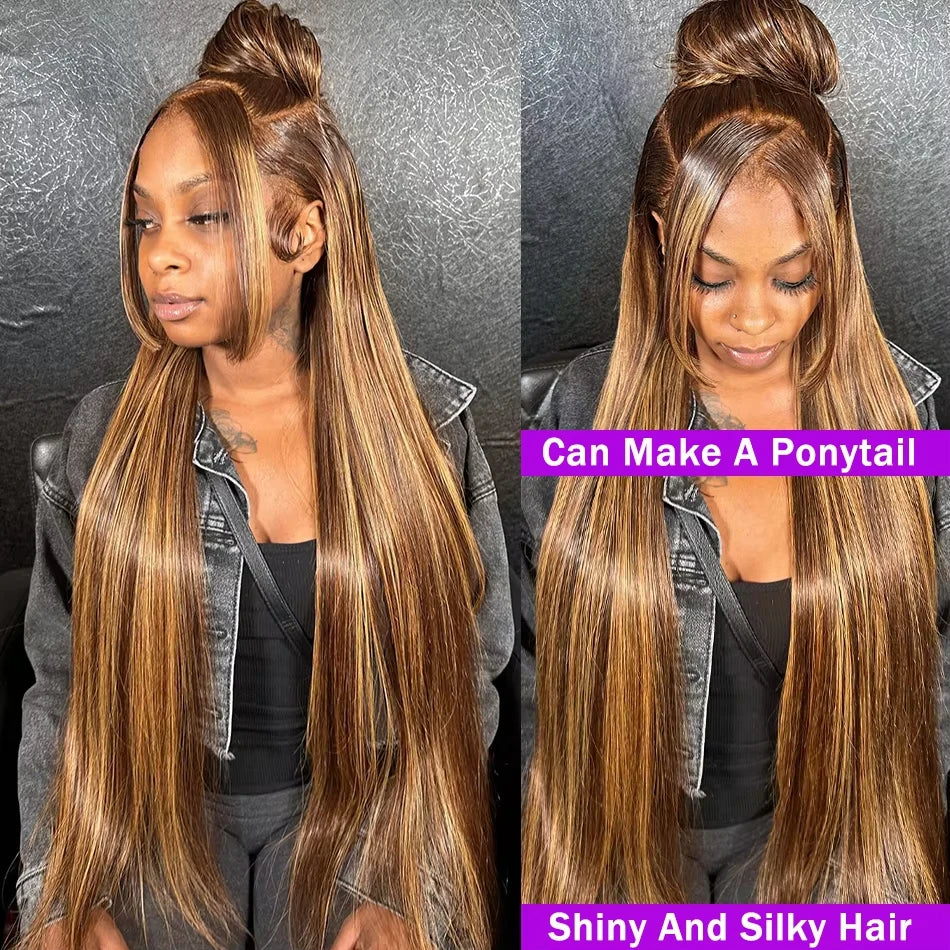 Melodie 30 40 Inch Highlight Wigs Human Hair Honey Blonde Colored Straight 13x6 Lace Frontal Wig 220% Brazilian Hair For Women