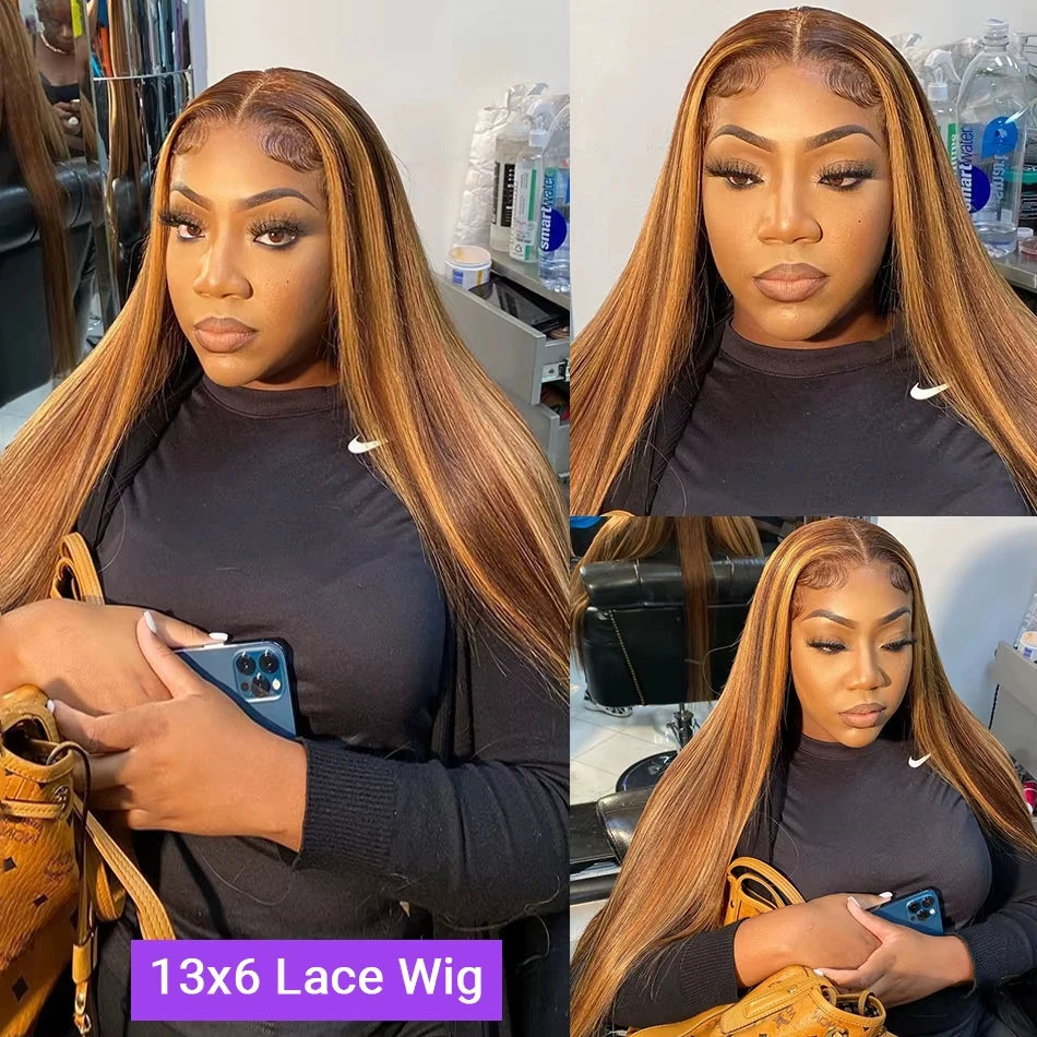 Melodie 30 40 Inch Highlight Wigs Human Hair Honey Blonde Colored Straight 13x6 Lace Frontal Wig 220% Brazilian Hair For Women