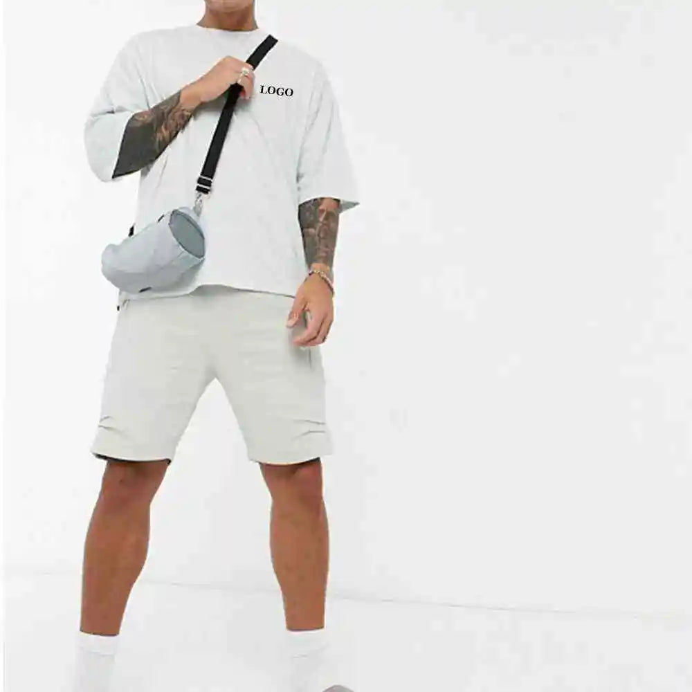 2025 Men's Jersey T-Shirt and Shorts Set New Design 100% Cotton Affordable Summer Oversize Style Twin Set White Colour Outwear