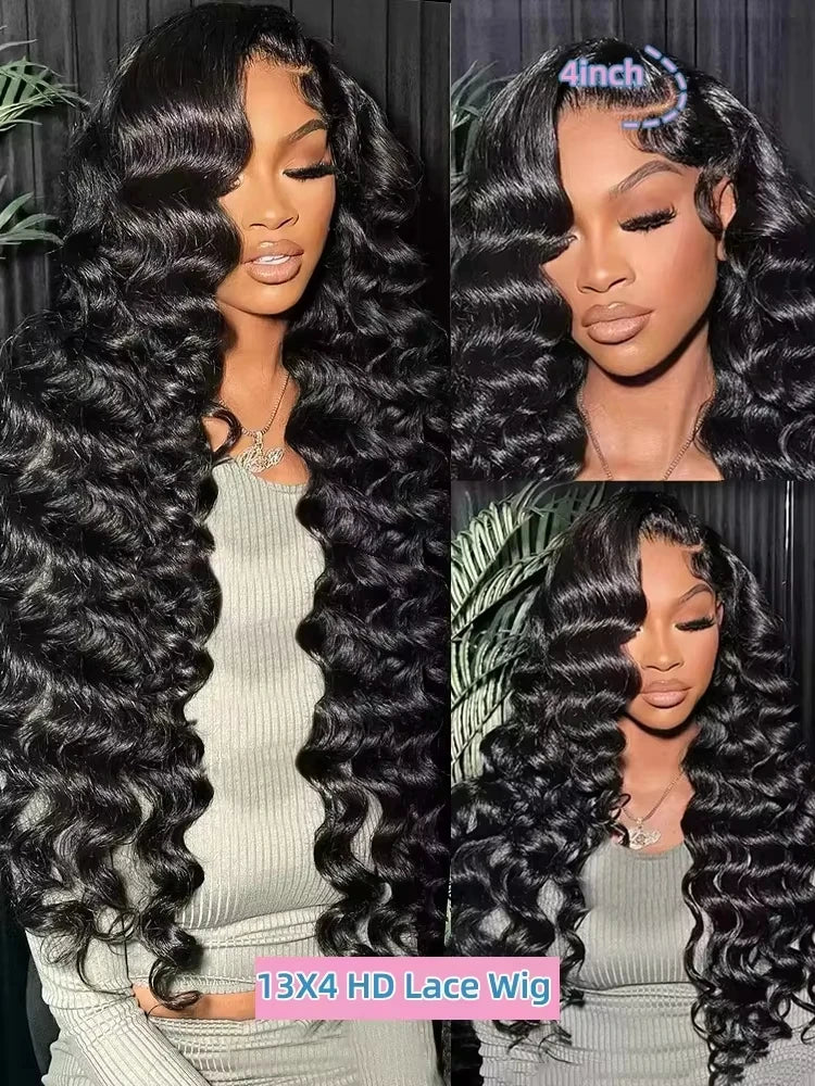 Lakeisha High Density Loose Wave HD 13x6 Lace Front Wigs Human Hair Black Raw Brazilian Deep Curly 40 Inch 13x4 Lace Frontal Wig