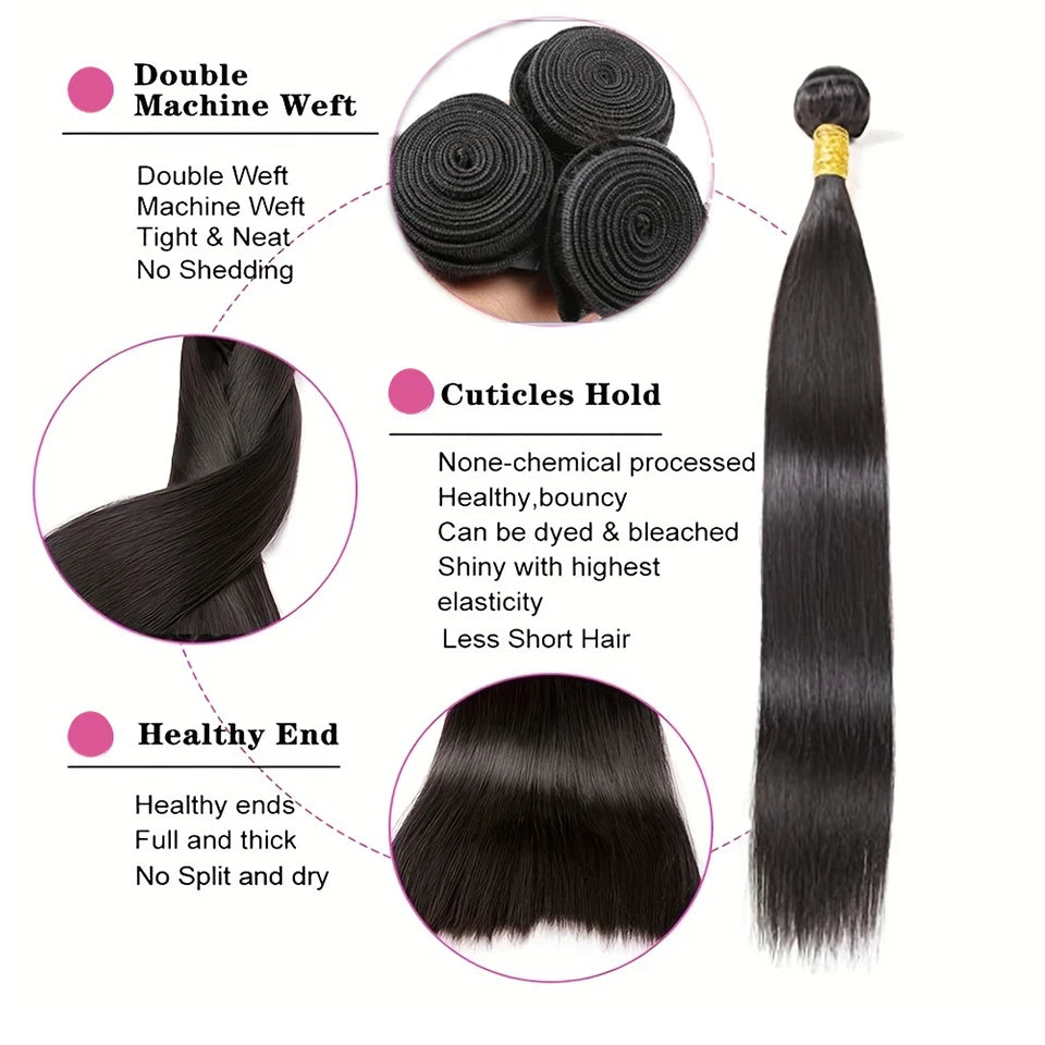 YYong Straight Hair Bundles With 6x6 Lace Closure Remy Brazilian Human Hair Weave Bundles With Closure Hair Extension