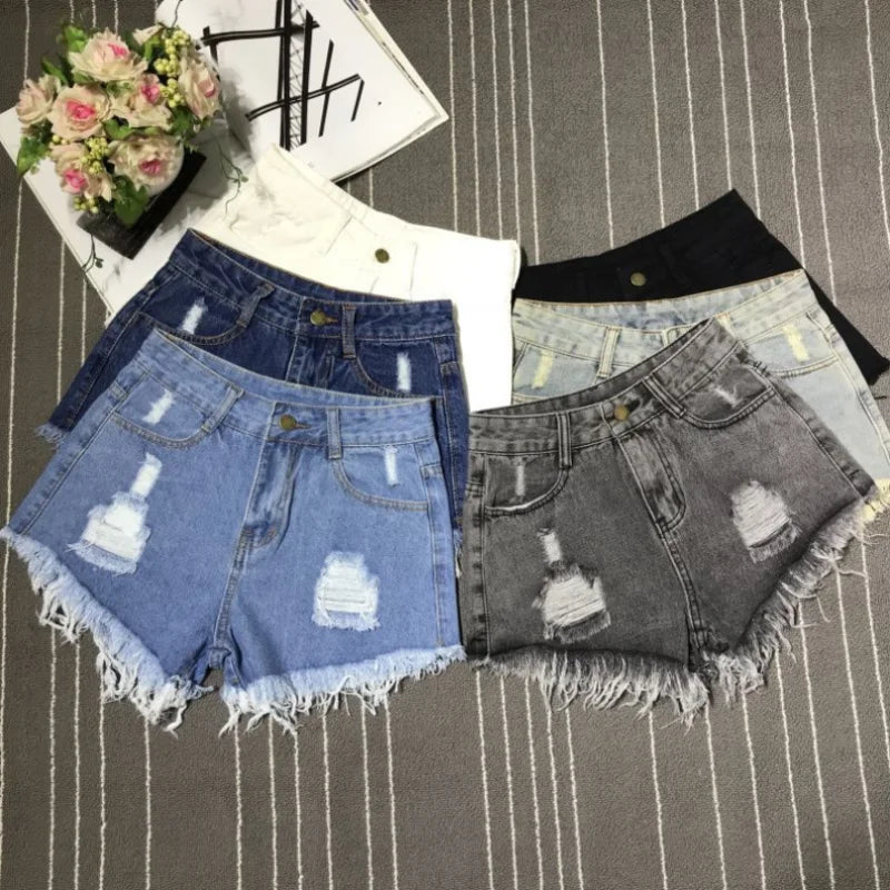 Vintage Denim Short Pants Women's 2026 Summer Hot Loose Ripped High Waist Korean Kpop Fashion Casual Lady Jean A- Line Hot Pants