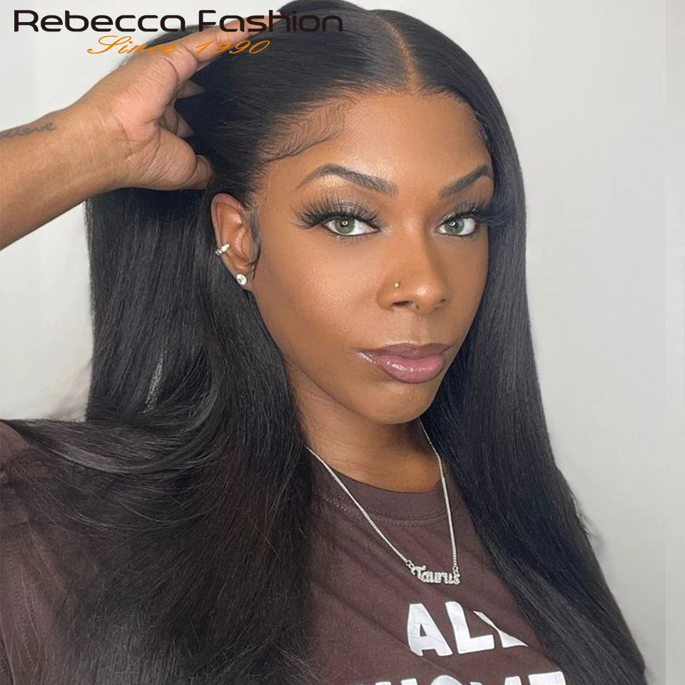 180D 16"-32" Short Straight Human Hair Wigs Transparent Lace Front Wigs Pre Plucked Brazilian Straight Lace Front Wigs For Women