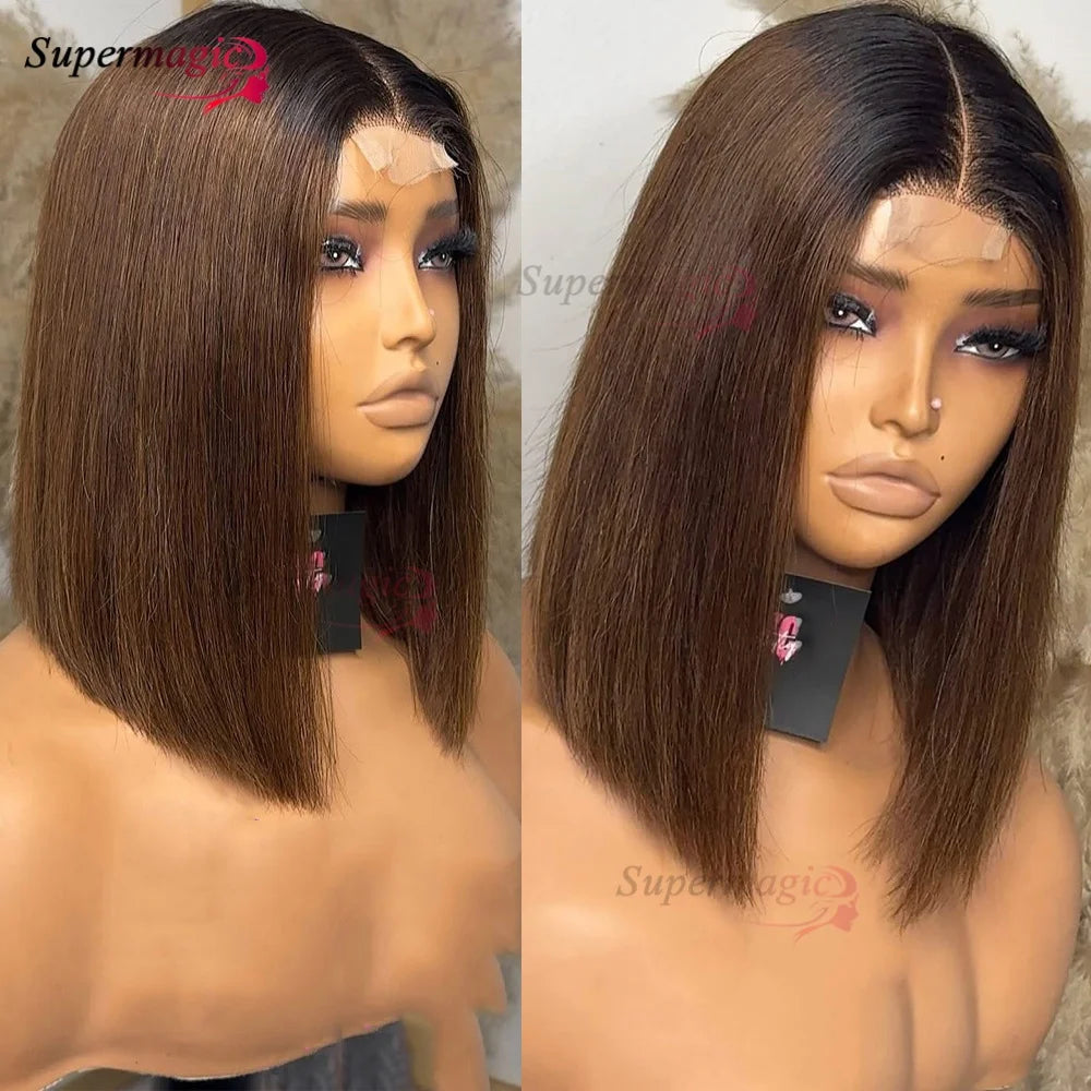 Double Drawn 2x6 HD Glueless Bone Straight Bob Wigs Raw Vietnamese Virgin Human Hair Short Chocolate Brown Bob Wigs for Women