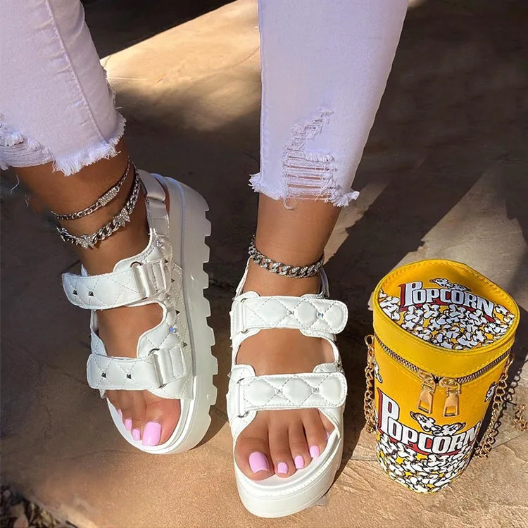 Thick Soled Plus Size Women's Summer Platform Wedge Sandals Slip-On Closure PU Upper Rubber Outsole Fashion Trend