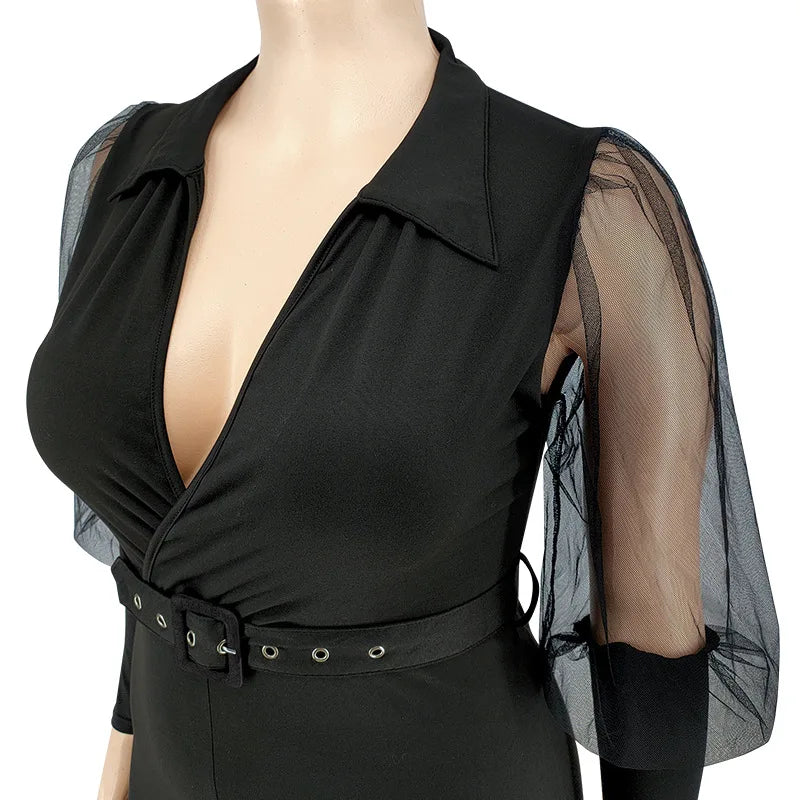 J2182 Trendy Jumpsuit Women Clothing Plus Size Women's V-Neck Long Sleeve Wide Leg Jumpsuit for Ladies