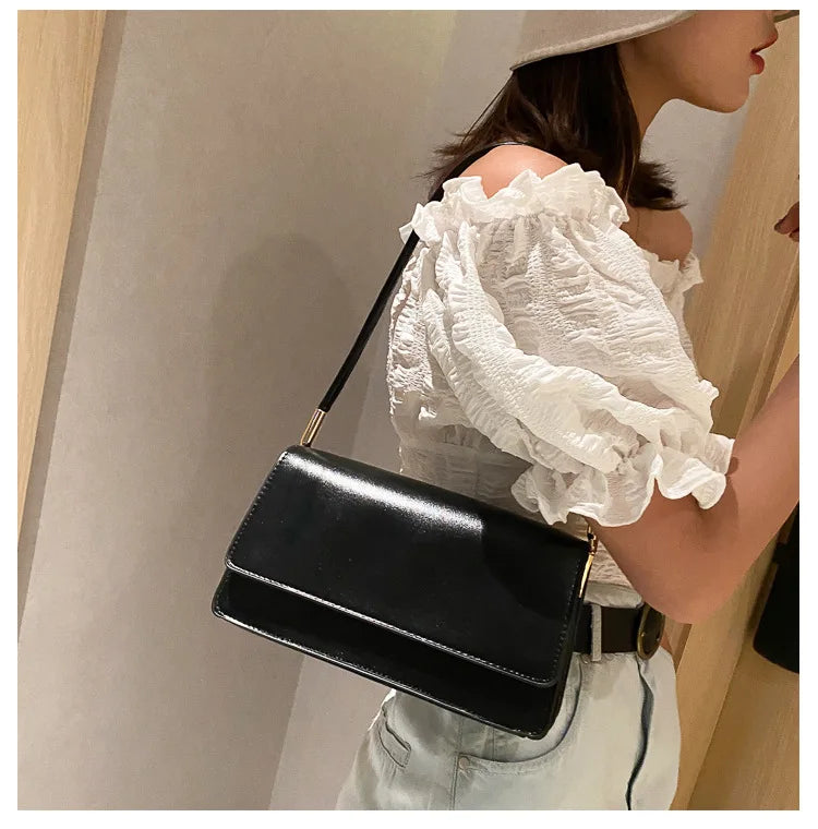 New Women's Fashion Handbags Retro Solid Color PU Leather Shoulder Underarm Bag Casual Women Hobos Handbags сумка женская Trend