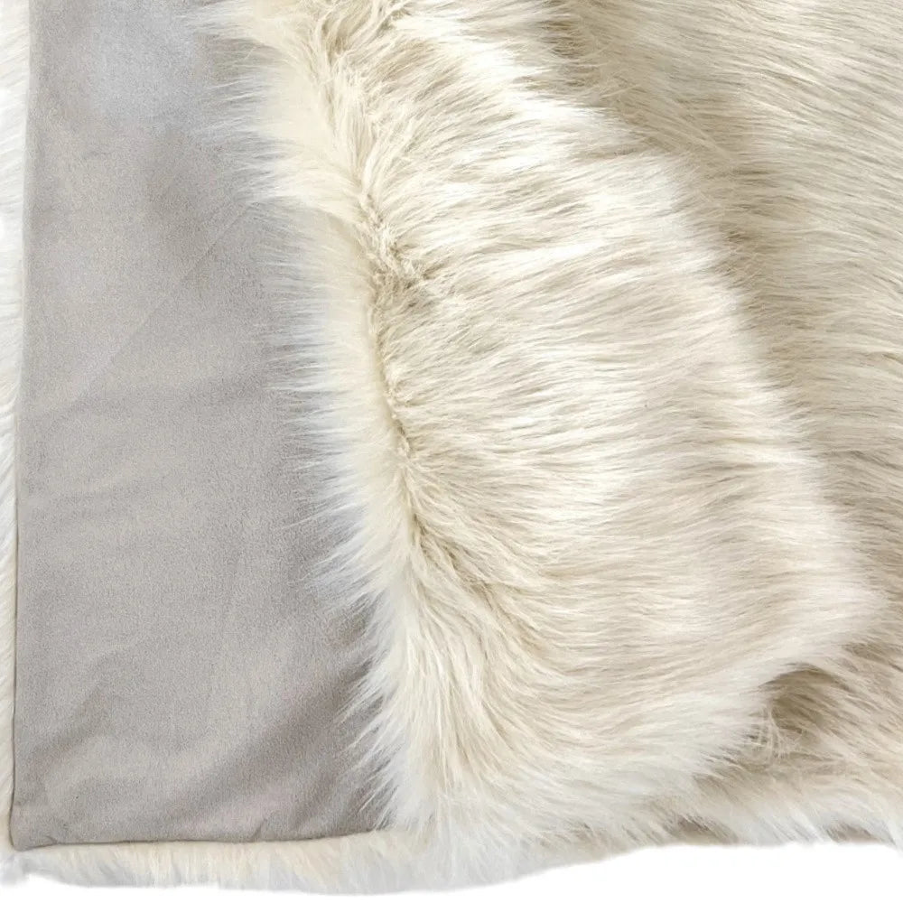 HMS 50\" X 60\" Royal White Long Hair Faux Fur Throw Acrylic & Polyester Knitted Plush 100% Polyester Backing for Garments