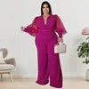 J2182 Trendy Jumpsuit Women Clothing Plus Size Women's V-Neck Long Sleeve Wide Leg Jumpsuit for Ladies