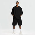Big and Tall Oversized Men's T-Shirt and Shorts Sets 250G Heavy Drop Shoulder Relaxed Plus Size Tracksuit Outfit Bulk Wholesale