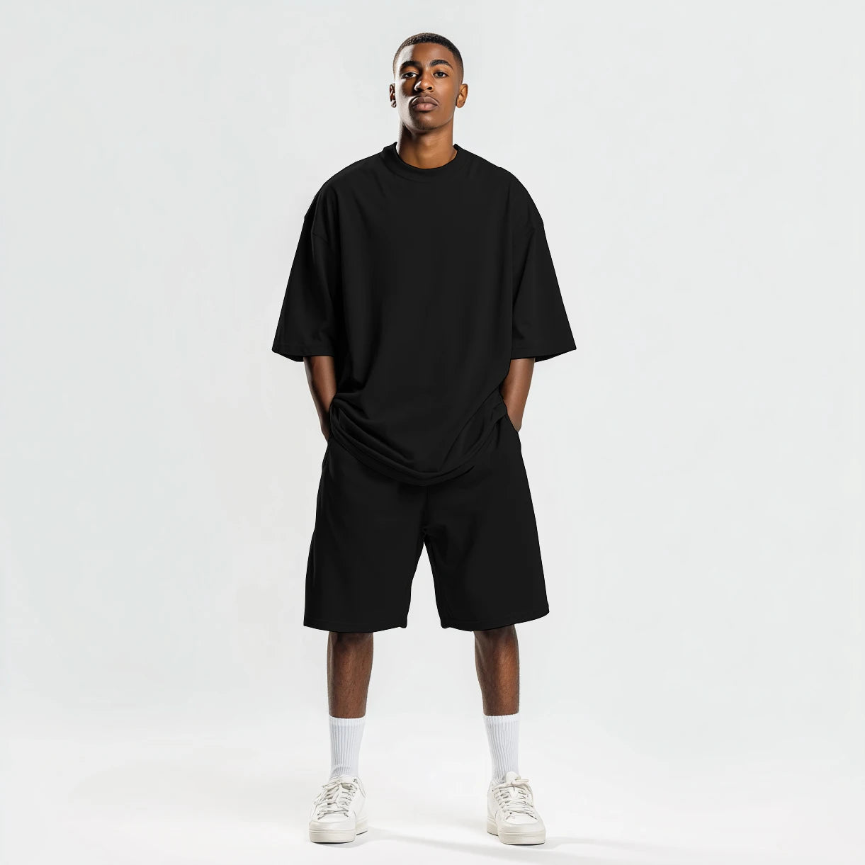 Big and Tall Oversized Men's T-Shirt and Shorts Sets 250G Heavy Drop Shoulder Relaxed Plus Size Tracksuit Outfit Bulk Wholesale