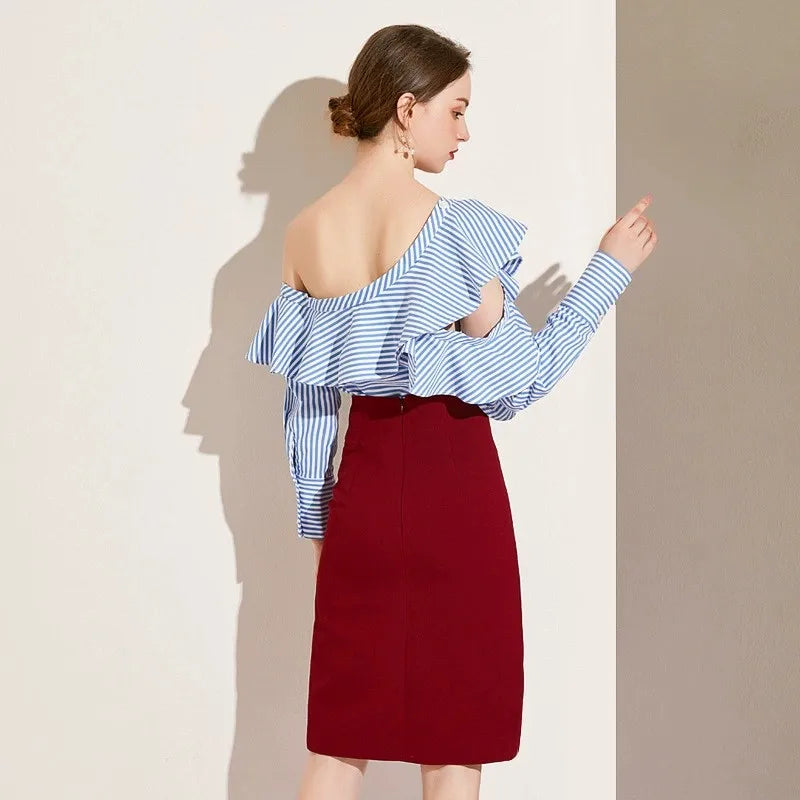 European and American Style Autumn New OL Skirt Professional Fashion Slim Cut Single Breasted Hip Skirt