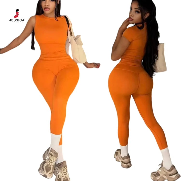 J8455-trendy Solid Color Seamless Legging 2 Piece Set Lady Yoga Wear Jogger Two Piece Set Women Tracksuit