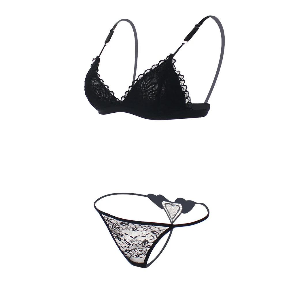 2pcs Sexy Woman Bra And Panty   Lace Bra Wire Free Bralette Lingerie Female Seamless Unpadded Transparent Brassiere bra set