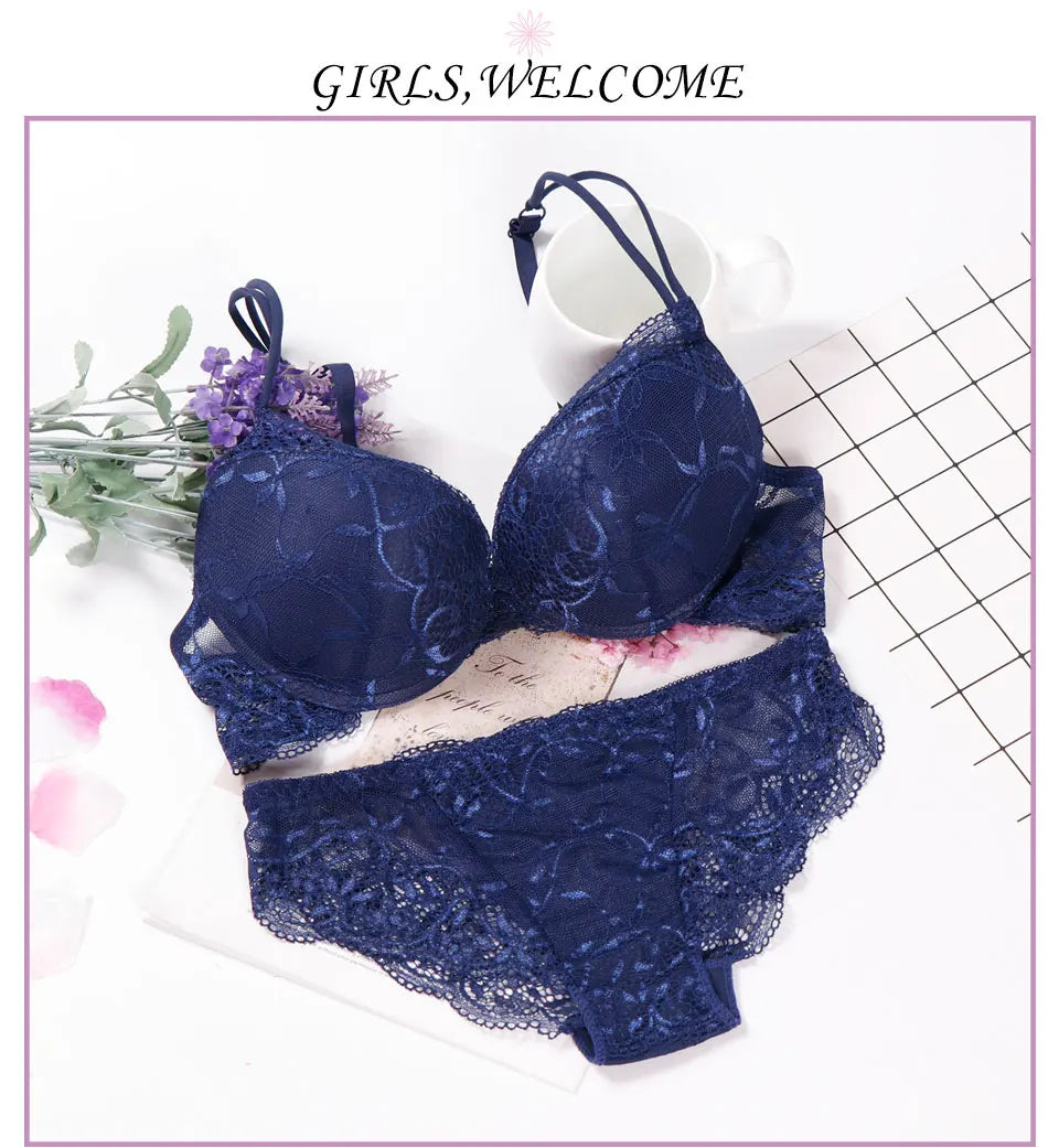 lingerie porno push up bra set intimates lace top and panties lace underwear set 3/4 cup underwear set women
