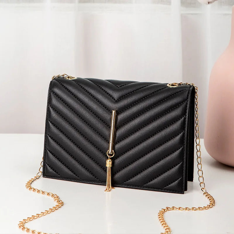 New Fashion Embroidered Mini Waterproof PU Bag Minimalist Fringe Chain Bag Handbag Women's Compact Square Crossbody Bag