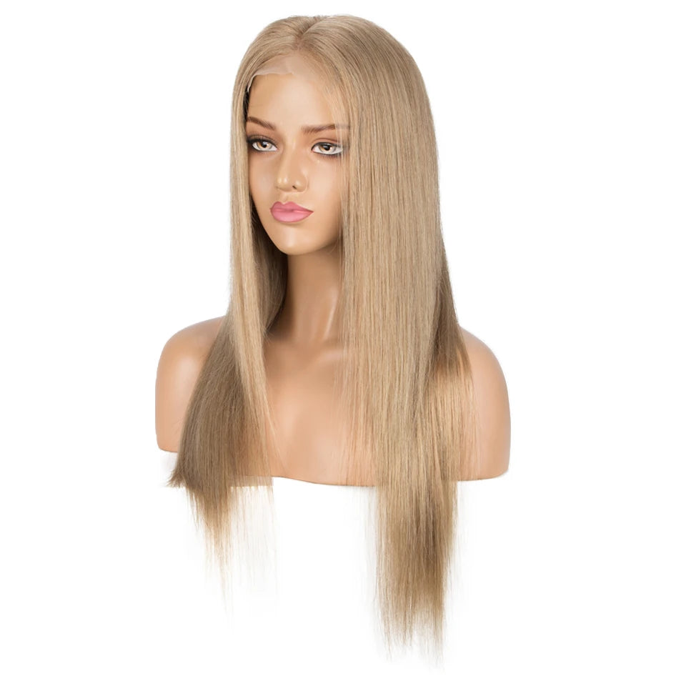 Sleek 28 Inch Gold Blonde Colored Human Hair Wigs 13X6X1Lace Front Brazilian Hair Wigs 100% Real Ready To Wear Cosplay Lace Wig