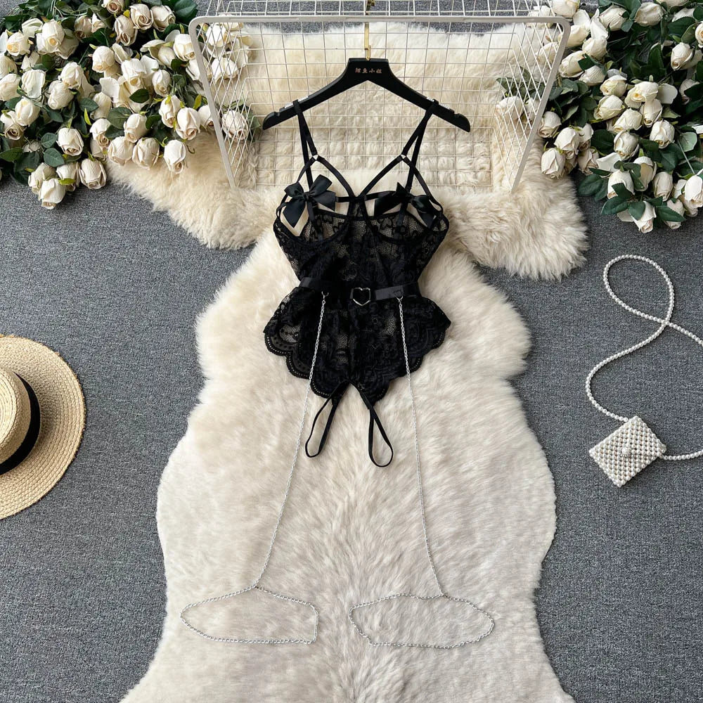 Summer Sexy Bow Collar Jumpsuit for Women Sleeveless Hollow Out Lace Jumpsuit Ladies Sexy Overalls Wholesale