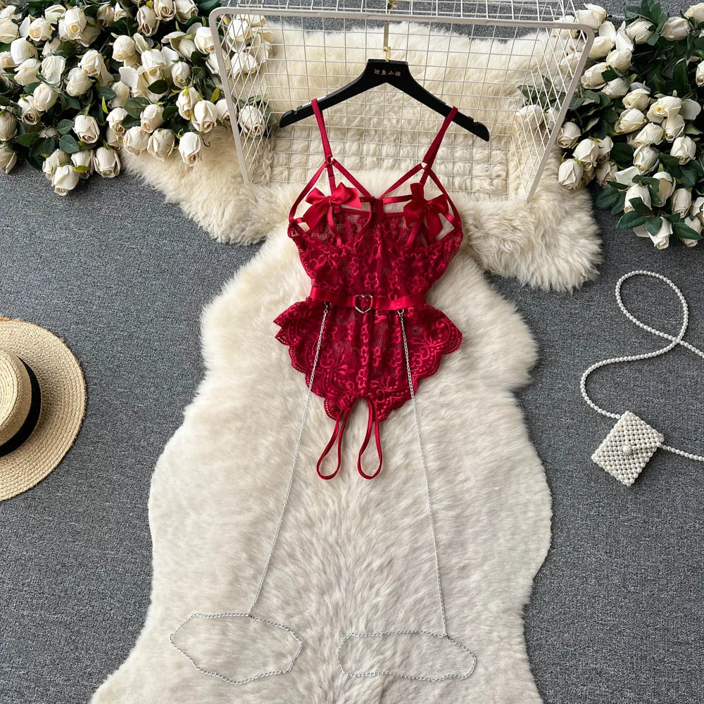 Summer Sexy Bow Collar Jumpsuit for Women Sleeveless Hollow Out Lace Jumpsuit Ladies Sexy Overalls Wholesale
