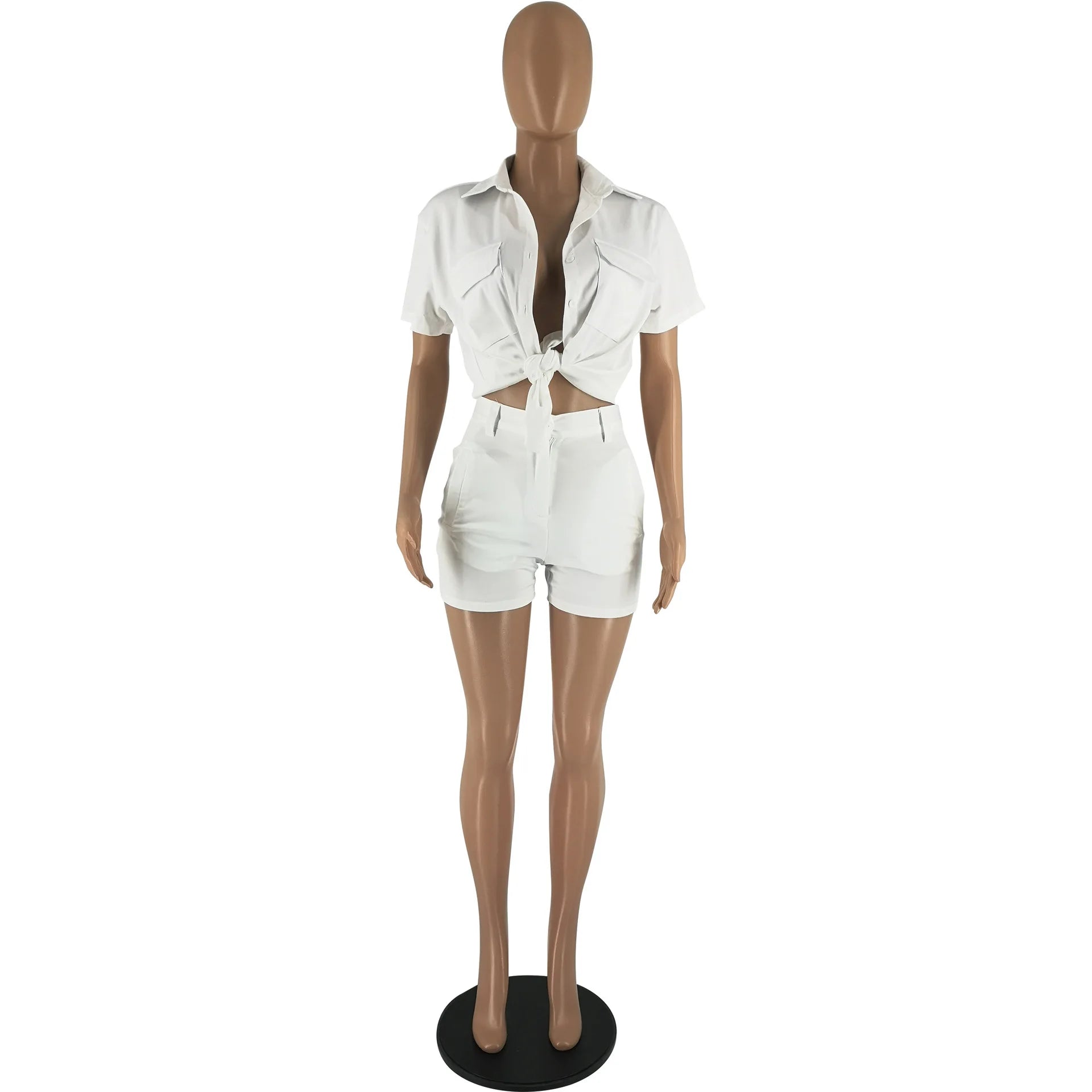 Shirt Two Piece Shorts Set Causal Summer Clothing Button Two Pieces Shorts Set Shirt Turn-Down Collar Women Outfit