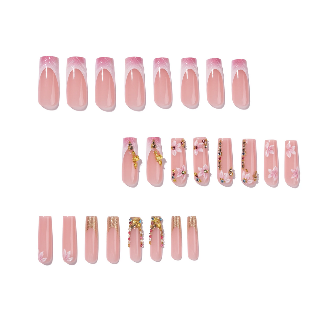 24pcs 4351 PMMA Chic Flower Nail Art Medium Square False Nails Artificial Fingernails Customize OEM ODM
