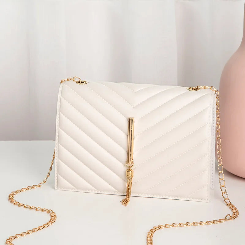 New Fashion Embroidered Mini Waterproof PU Bag Minimalist Fringe Chain Bag Handbag Women's Compact Square Crossbody Bag