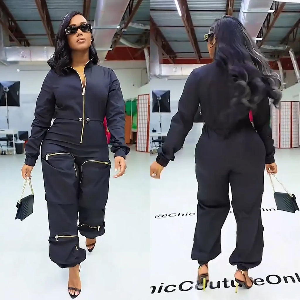 New Trendy 2023 Winter Women Jumpsuit Casual Pocket Workout Rompers Plus Size Streetwear Lady Cargo Jumpsuit for Women