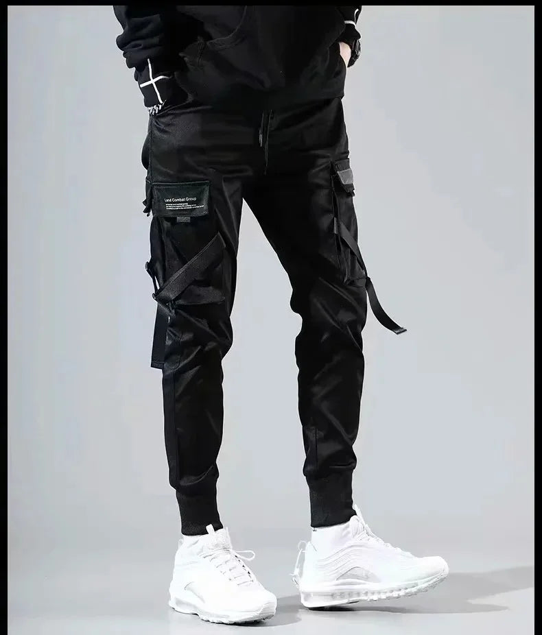 Ribbons Harem Joggers Men Cargo Pants Streetwear 2024 Hip Hop Casual Pockets Track Pants Male Harajuku Fashion Trousers