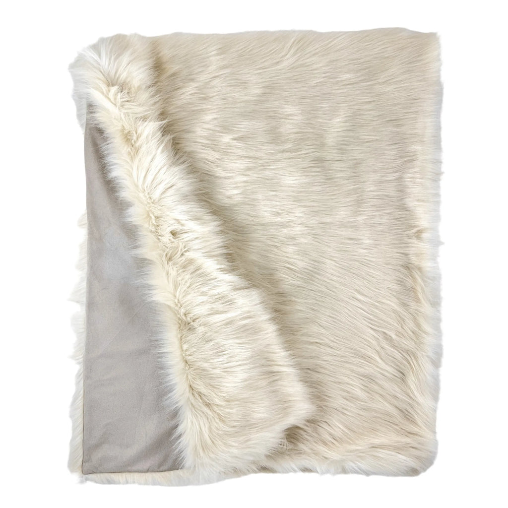 HMS 50\" X 60\" Royal White Long Hair Faux Fur Throw Acrylic & Polyester Knitted Plush 100% Polyester Backing for Garments
