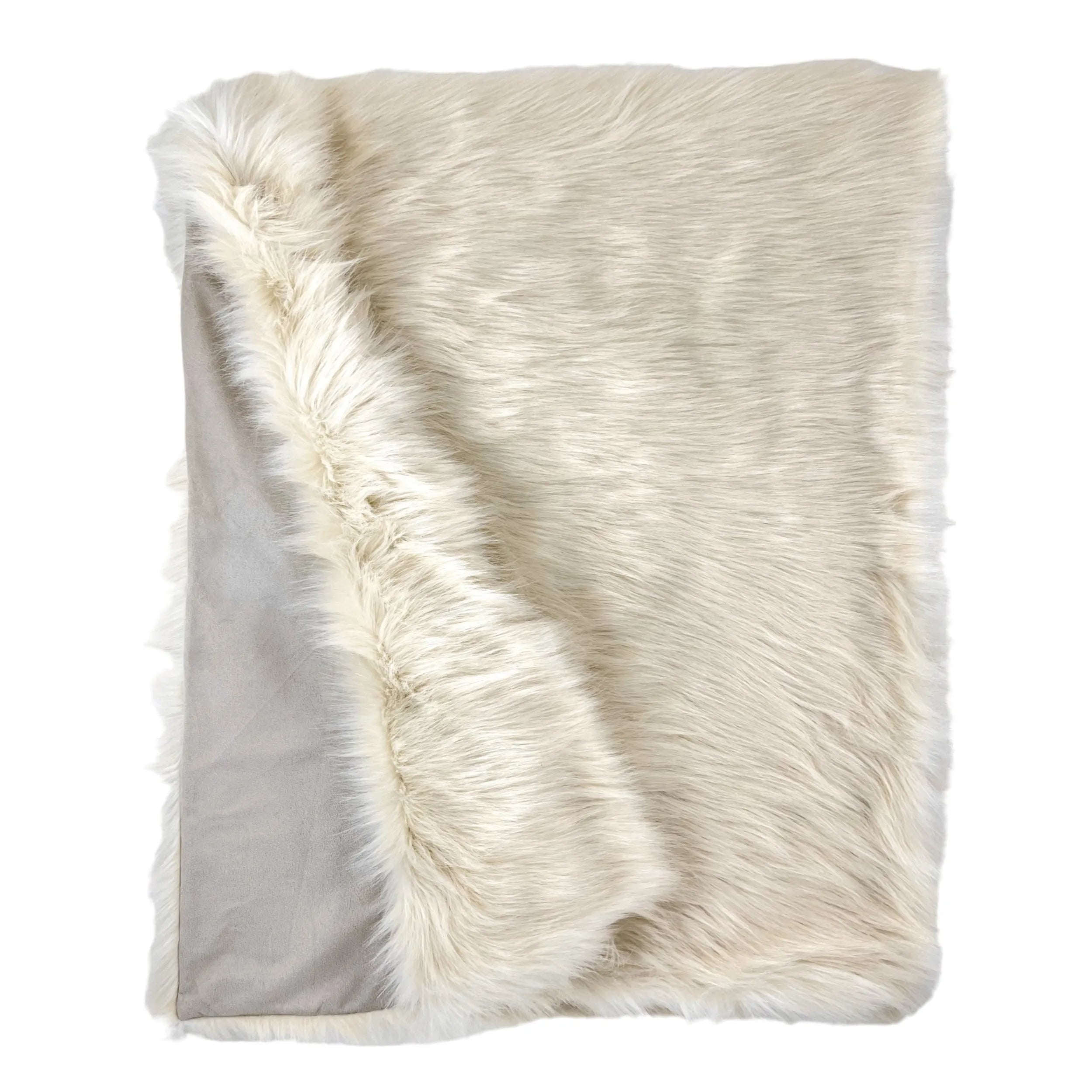 HMS 50\" X 60\" Royal White Long Hair Faux Fur Throw Acrylic & Polyester Knitted Plush 100% Polyester Backing for Garments