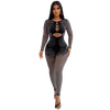 Ladies Long Sleeve See Through One Pieces Bodycon Rompers Women Sexy Hollow Out Knitted Lace Slim-Fit Jumpsuit