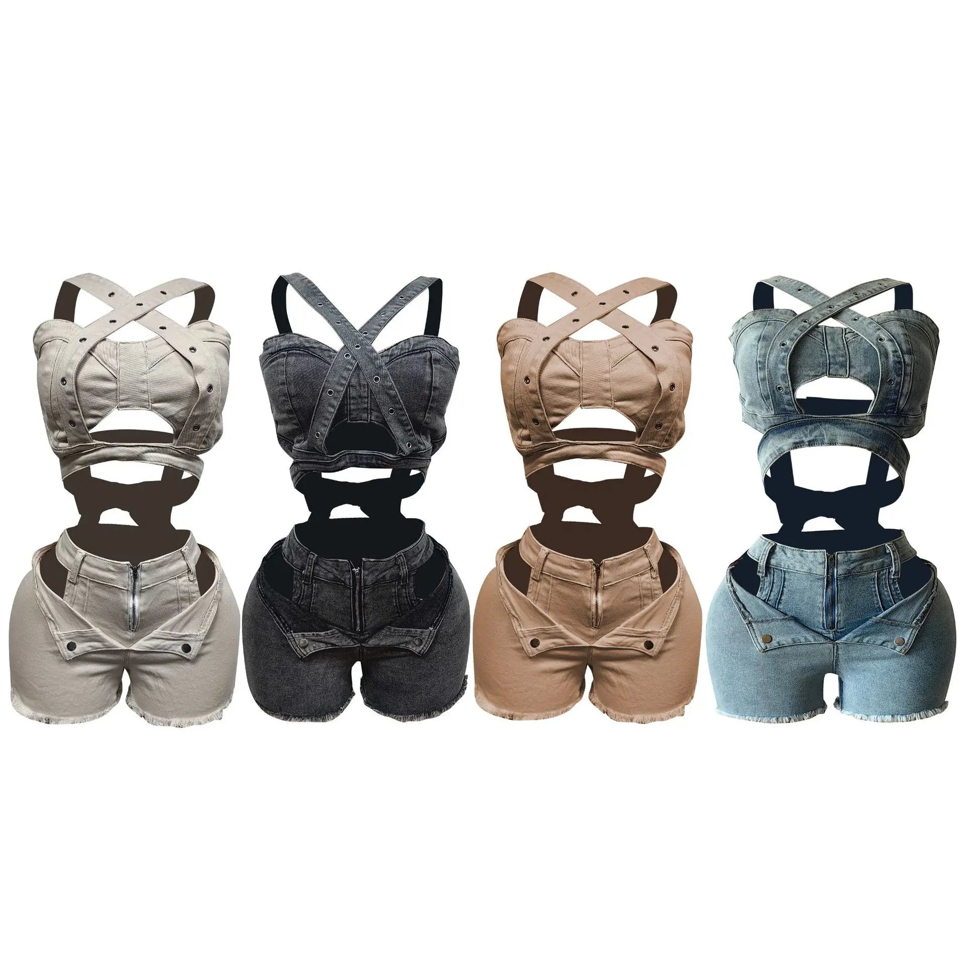 Strapless Elastic Shorts Set with Straps Suit Women's Pants Women Sets
