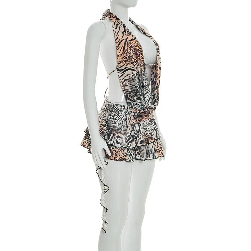 Wholesale Fashion Women Party Sleeveless Leopard Printed Backless Sexy Club Wear Dress