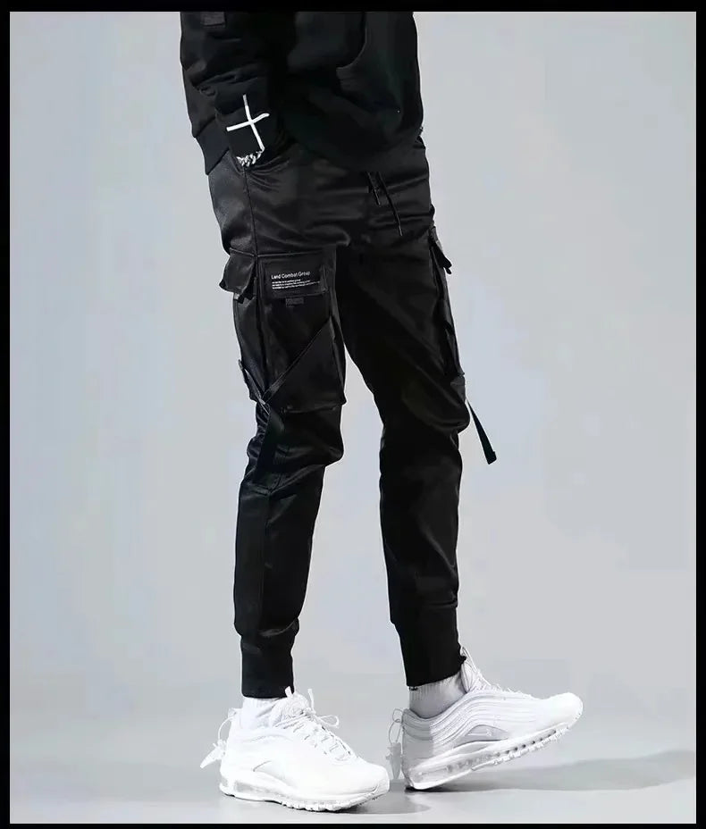 Ribbons Harem Joggers Men Cargo Pants Streetwear 2024 Hip Hop Casual Pockets Track Pants Male Harajuku Fashion Trousers