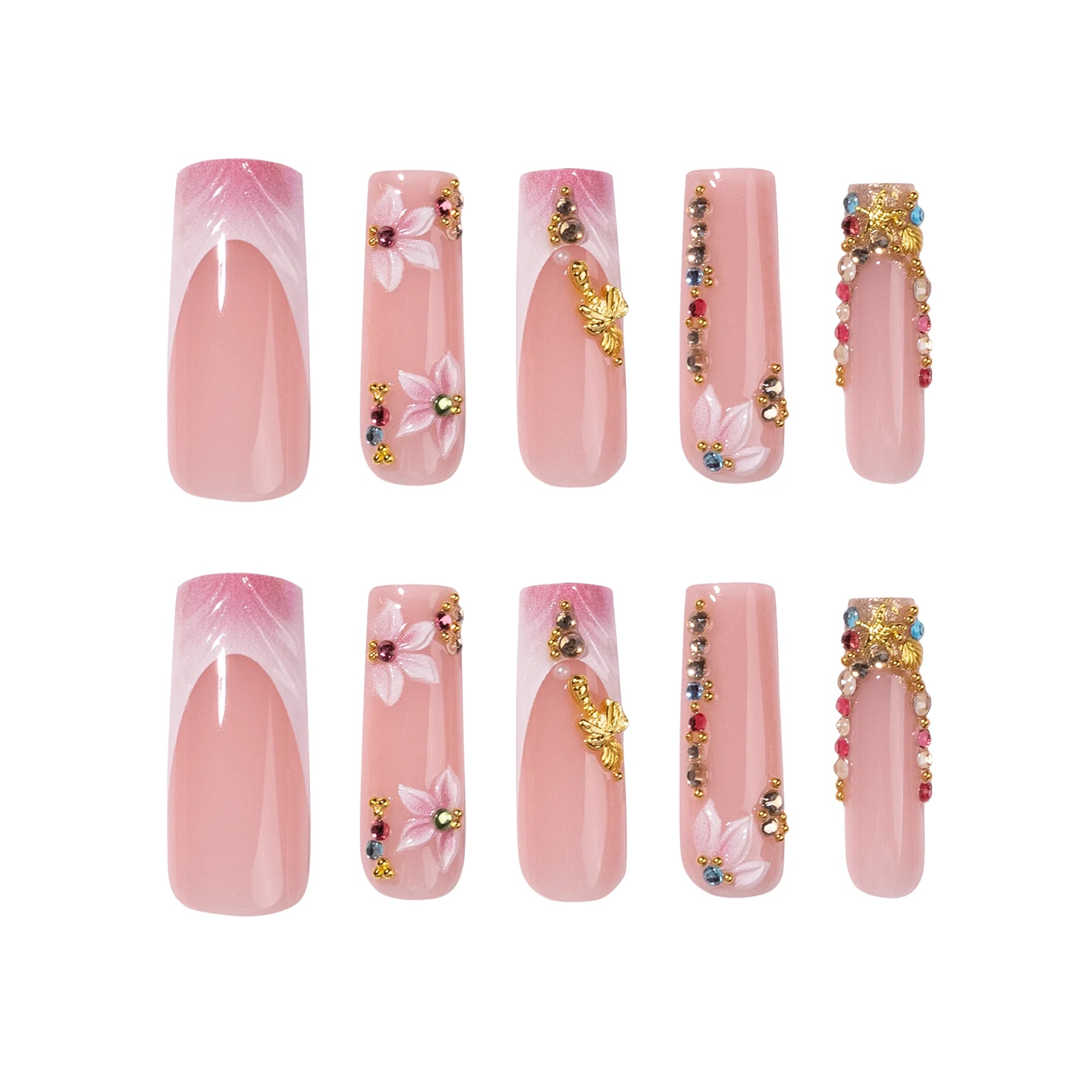 24pcs 4351 PMMA Chic Flower Nail Art Medium Square False Nails Artificial Fingernails Customize OEM ODM