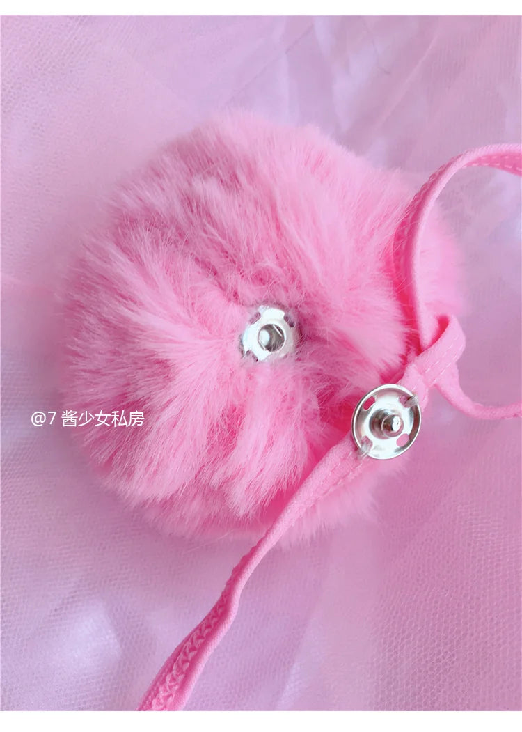 Homemade Panties White Pink Black Sweet Rabbit Tail Sexy Temptation Ball Tail Knicker Lingerie Women Thongs and G Strings